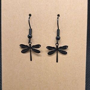 Black Dragonfly Dangle Earrings